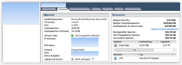 Screenshot: Übersicht Server01Alt