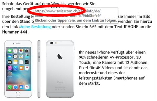 Screenshot: Echte Swisscom E-Mail